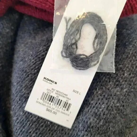 Sonoma Men's Red & Charcoal Cotton/Acrylic Color Block Knit Quarter Zip Mock Nec - Picture 10 of 11